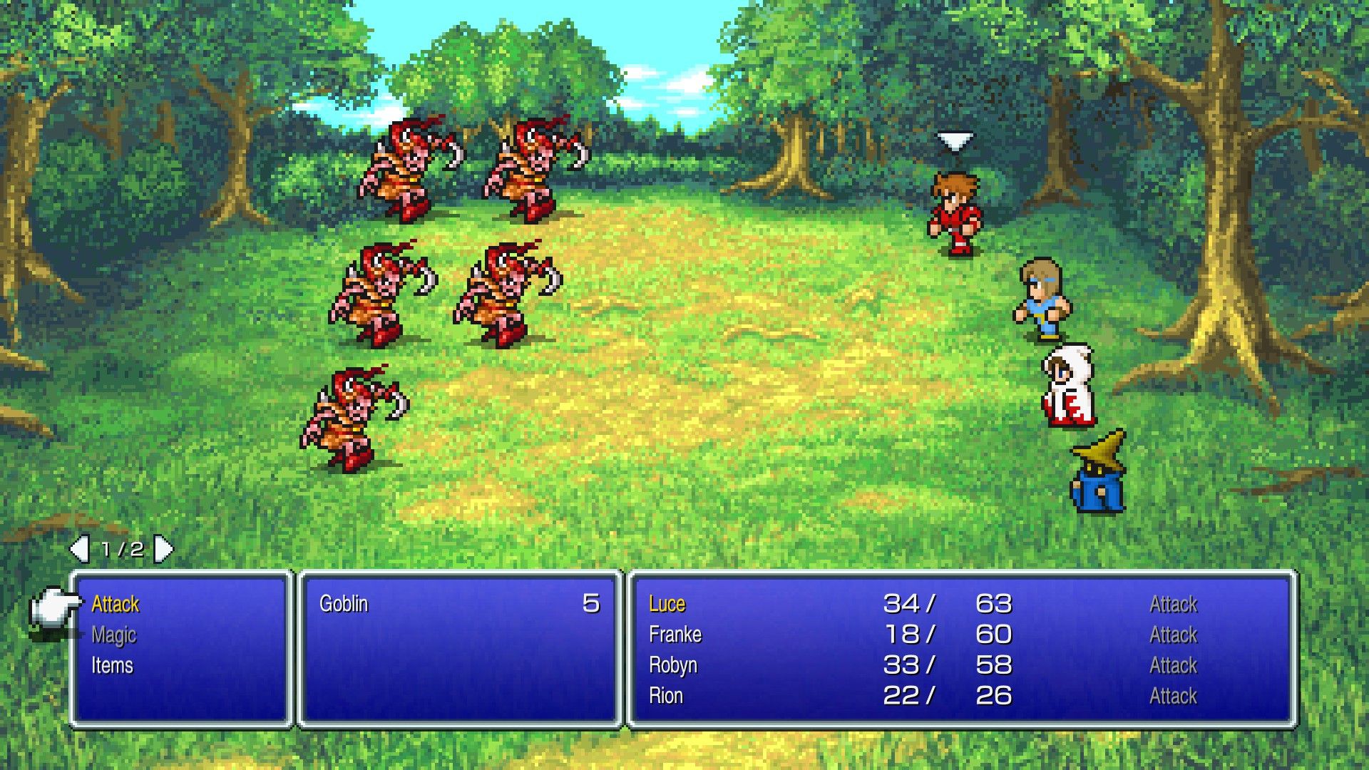 Fighting enemies outside Cornelia in Final Fantasy I Chapter 1