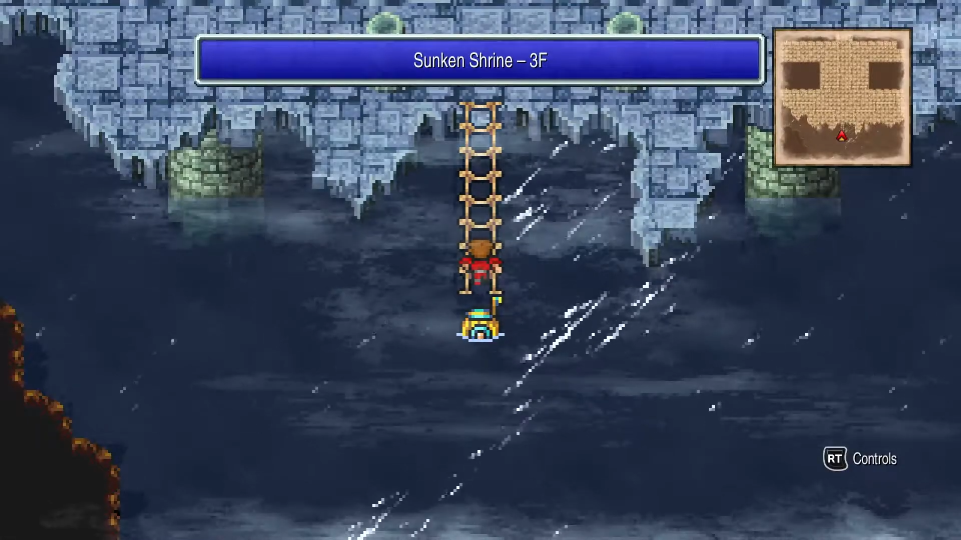 The Sunken Shrine underwater and the port town of Onrac in Final Fantasy 1